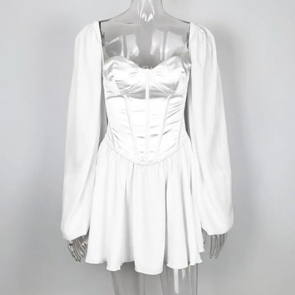 Chiffon Dress, Bodycon Dress, Lantern Sleeve Dress, White Dress