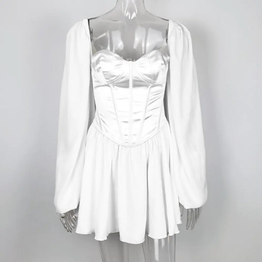 Chiffon Dress, Bodycon Dress, Lantern Sleeve Dress, White Dress